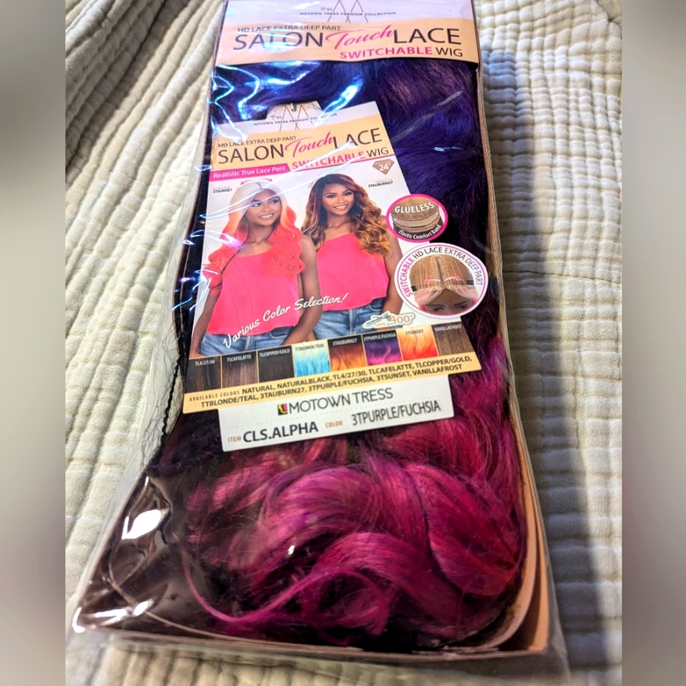 Motown Tress Salon Touch Purple 💜 Fuchsia Wig Switch HD Lace Part NIB